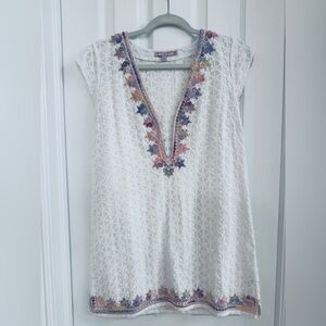 Calypso St. Barth Cream Tunic with Multicolor Embroidery